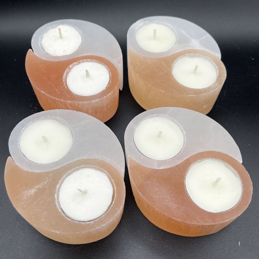 Selenite White & Orange Yin Yang Tealight Holders