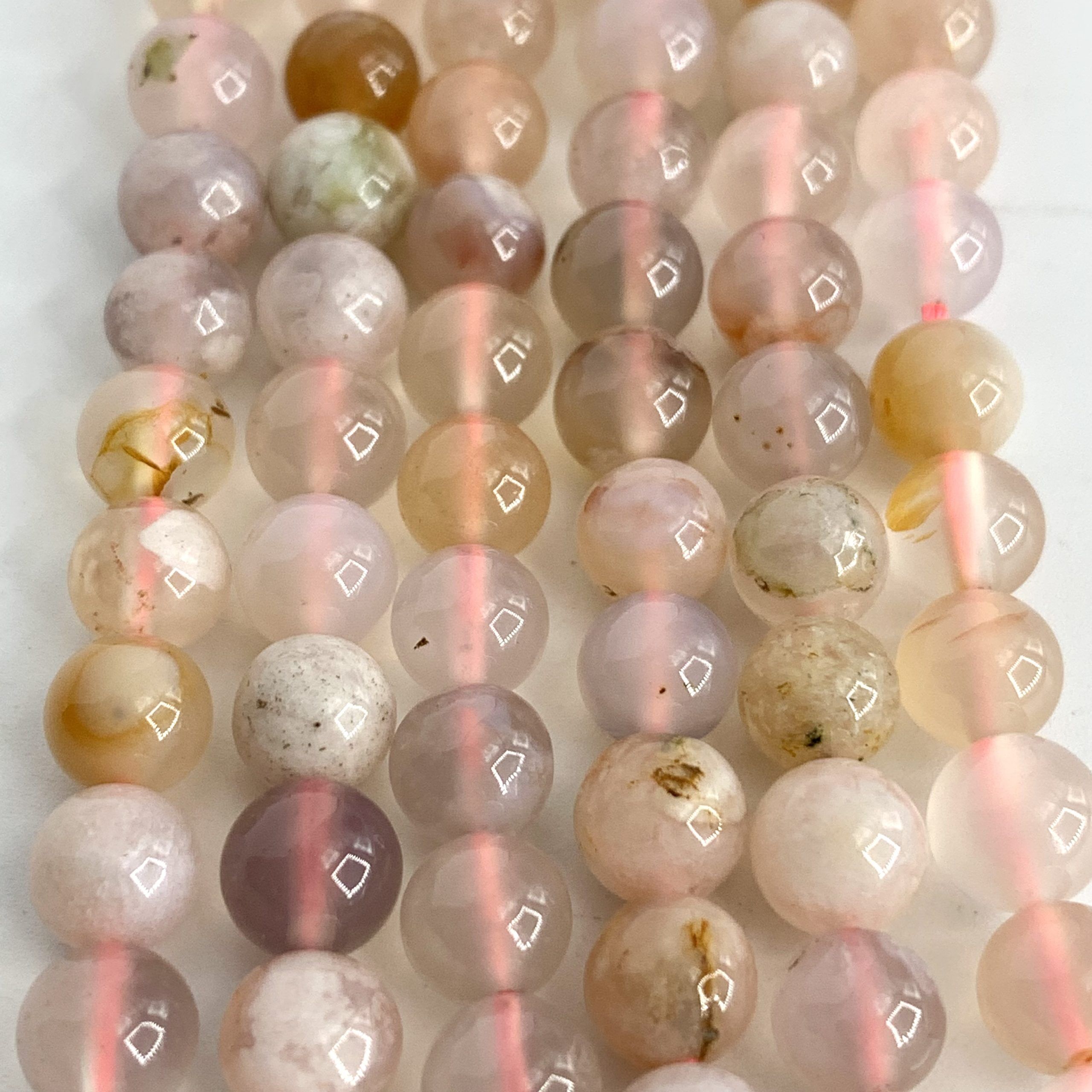 Flower Agate 6mm Smooth Rounds 38cm Strand