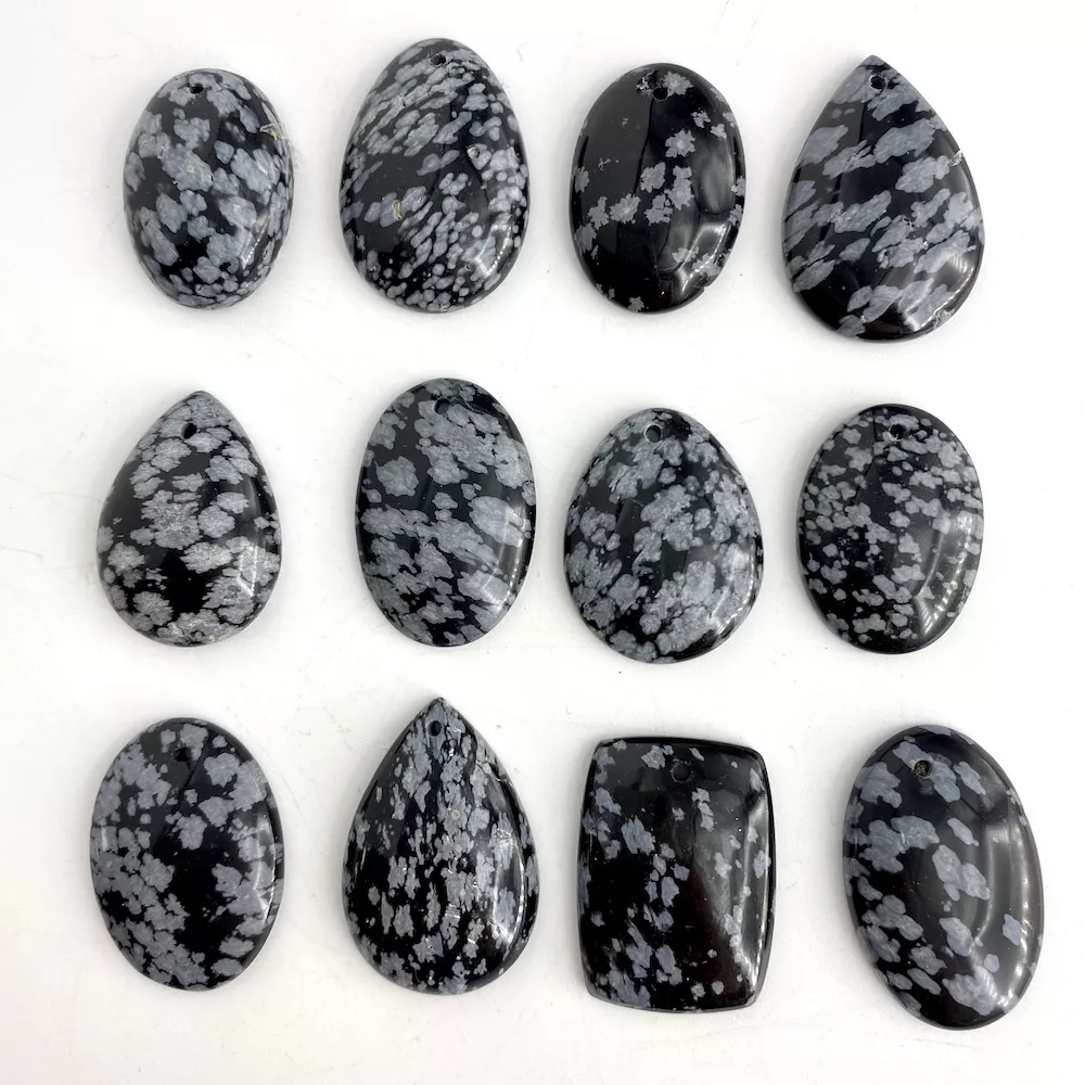 Snowflake Obsidian Mixed Shape Top Drilled Cabochons Approx 15 - 25mm with 0.8mm Drill Hole 3 Piece Pack