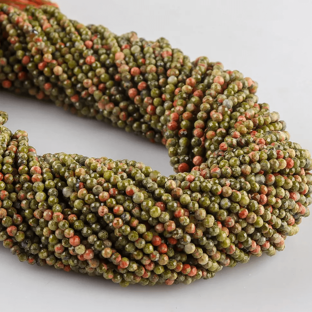 Unakite Micro Faceted Rounds Beads Approx 2mm 32cm Strand