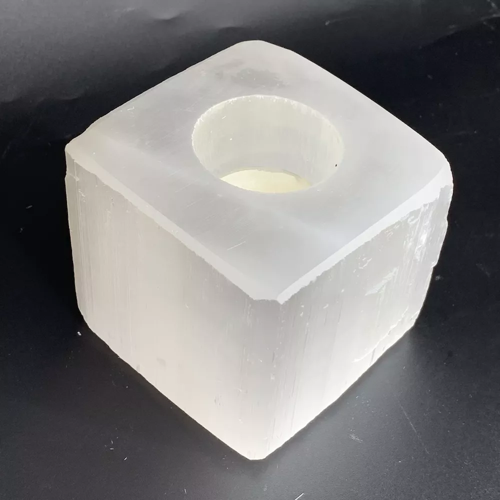 Selenite Square Tealight Holder 8cm