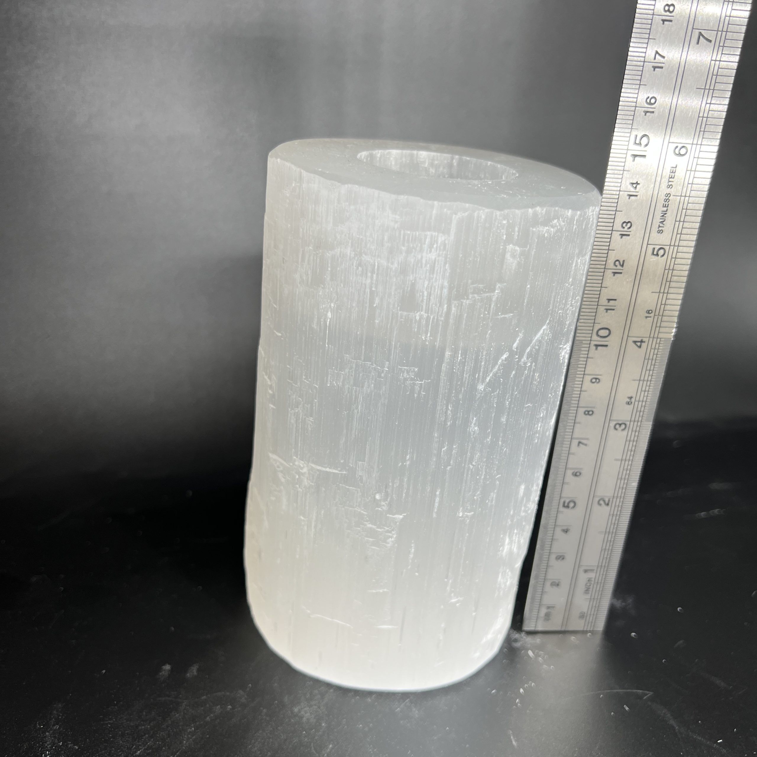 Selenite Rough Pillar Candle Holder Approx 15cm